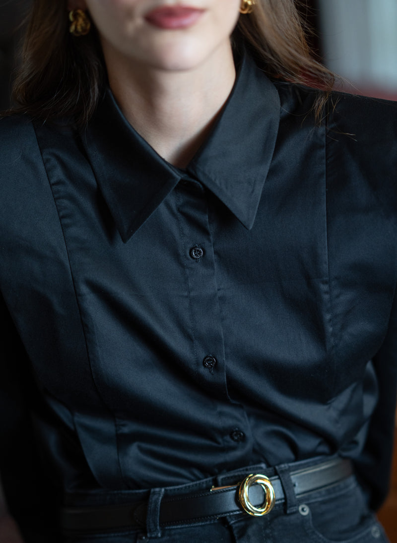 Brooke Black Stripe V-Line Silhouette Tailored Cotton Shirt