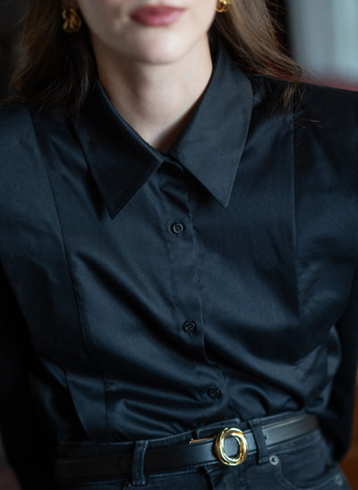 Brooke Black V-Line Silhouette Tailored Cotton Shirt