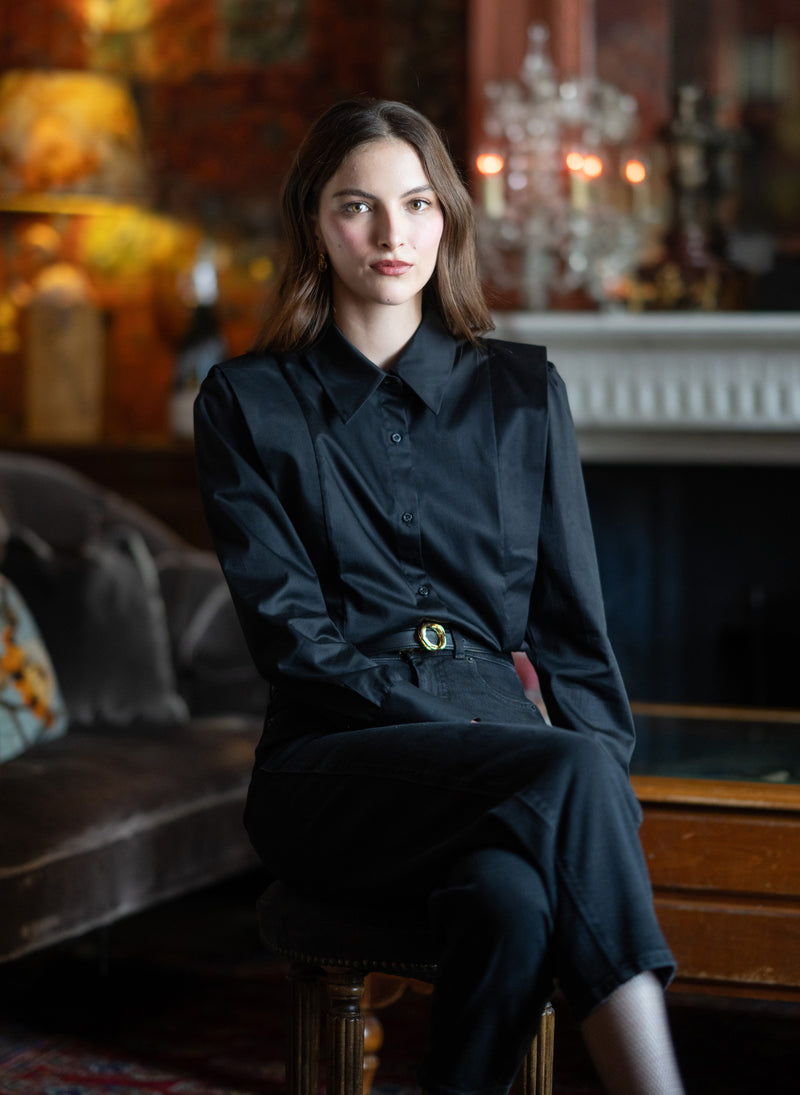 Brooke Black V-Line Silhouette Tailored Cotton Shirt