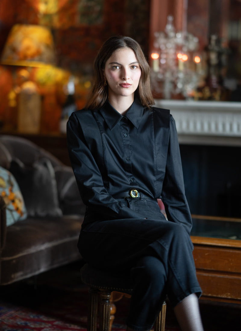 Brooke Black Stripe V-Line Silhouette Tailored Cotton Shirt