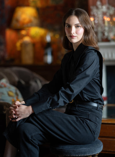 Brooke Black V-Line Silhouette Tailored Cotton Shirt