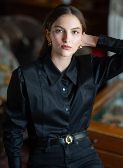 Brooke Black Stripe V-Line Silhouette Tailored Cotton Shirt