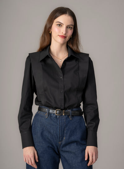 Brooke Black V-Line Silhouette Tailored Cotton Shirt