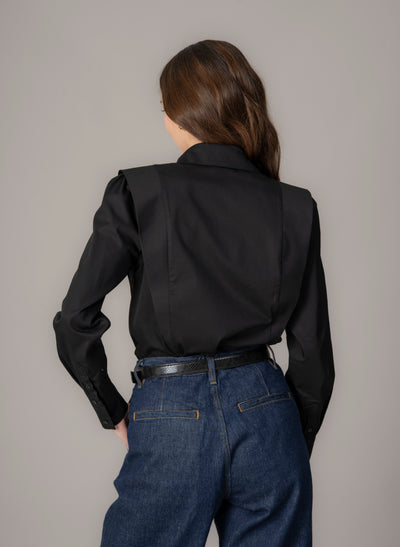 Brooke Black V-Line Silhouette Tailored Cotton Shirt