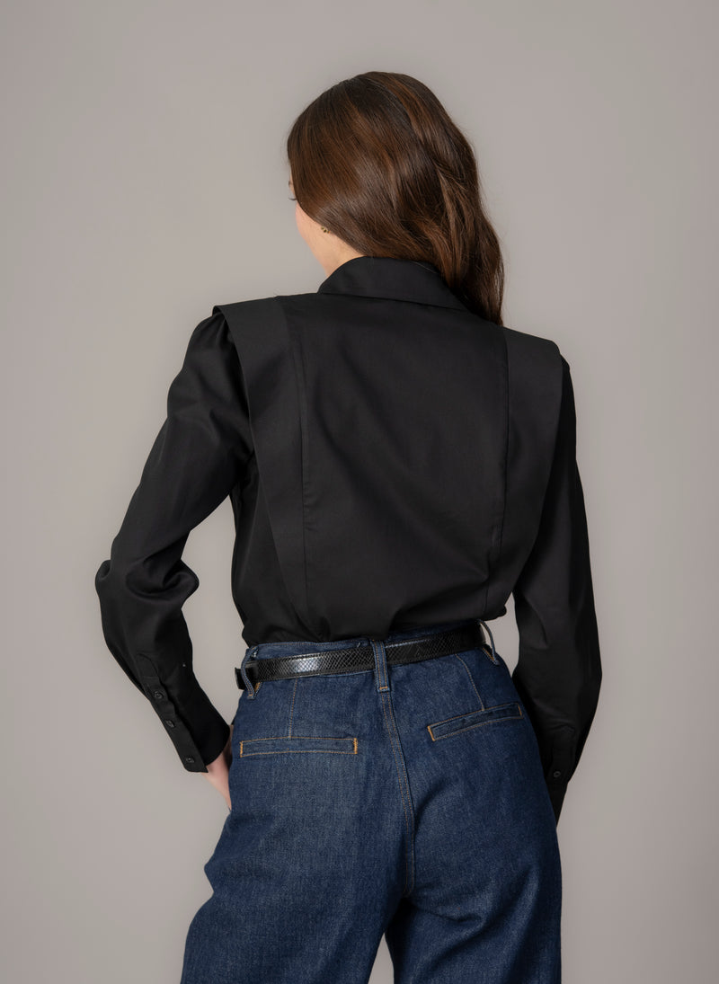 Brooke Black V-Line Silhouette Tailored Cotton Shirt
