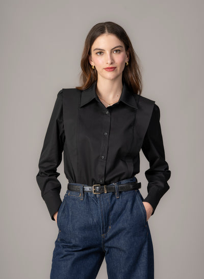Brooke Black V-Line Silhouette Tailored Cotton Shirt