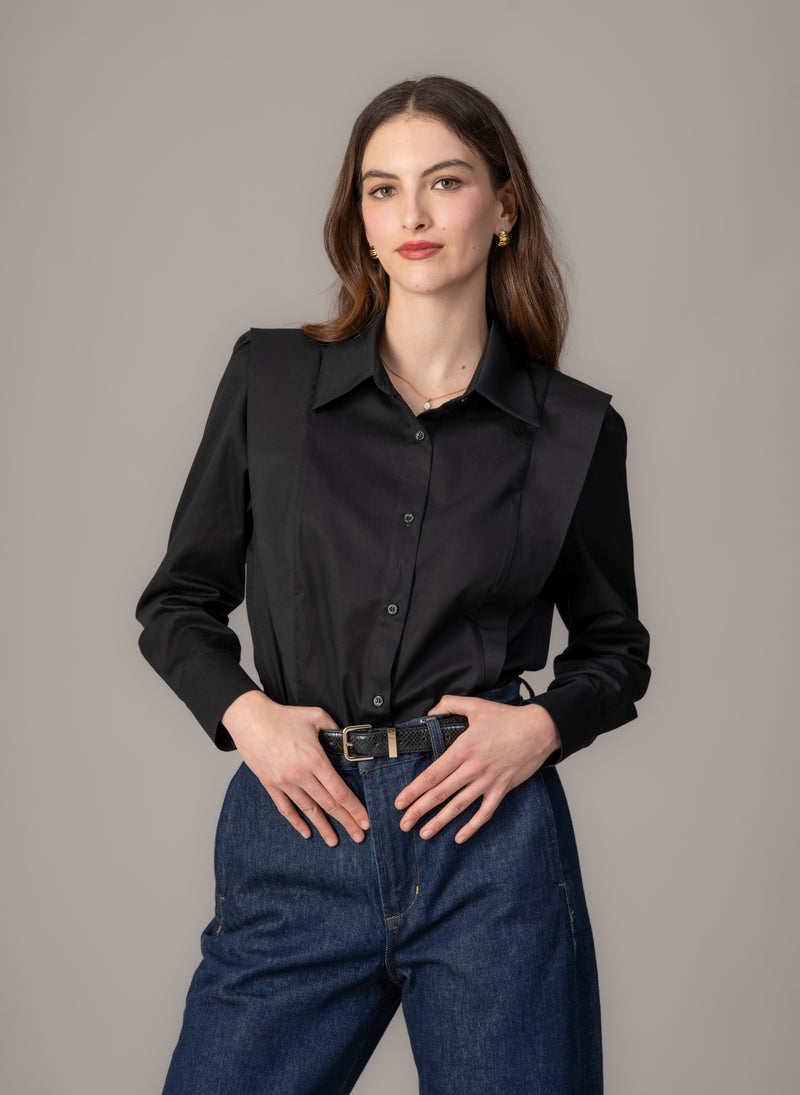 Brooke Black V-Line Silhouette Tailored Cotton Shirt
