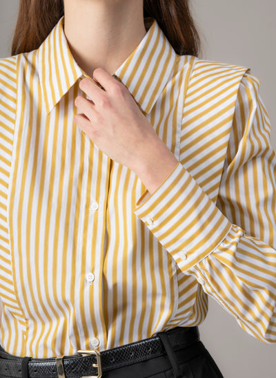 Brooke Ochre & White Stripe V-Line Silhouette Tailored Cotton Shirt