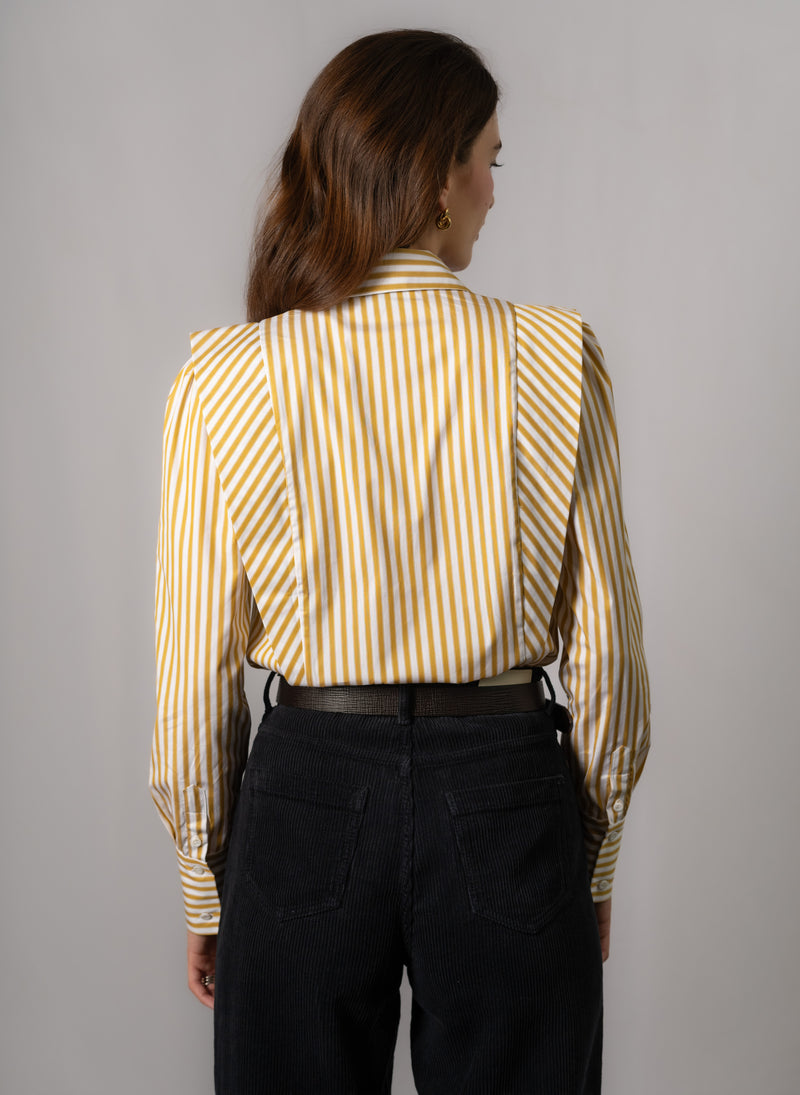 Brooke Gold & White Stripe V-Line Silhouette Tailored Cotton Shirt