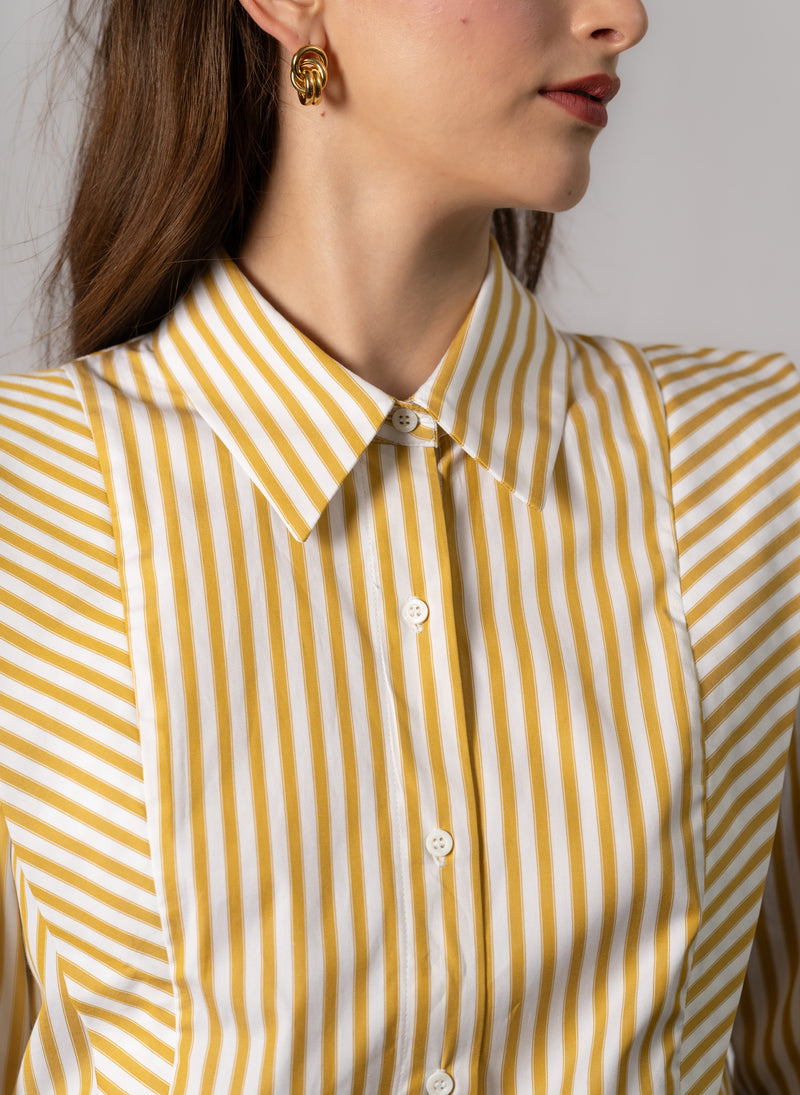 Brooke Gold & White Stripe V-Line Silhouette Tailored Cotton Shirt