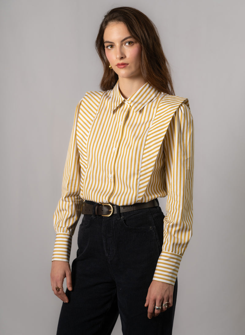 Brooke Gold & White Stripe V-Line Silhouette Tailored Cotton Shirt