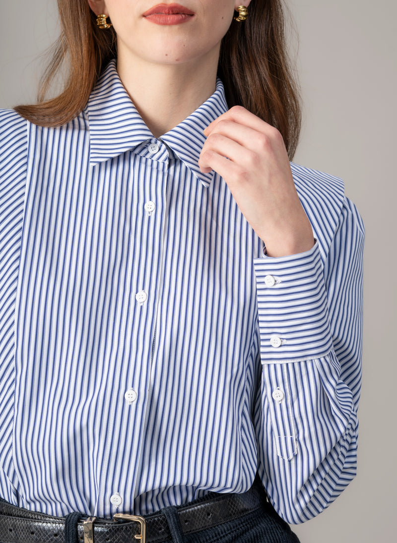 Brooke Navy & White Stripe V-Line Silhouette Tailored Cotton Shirt