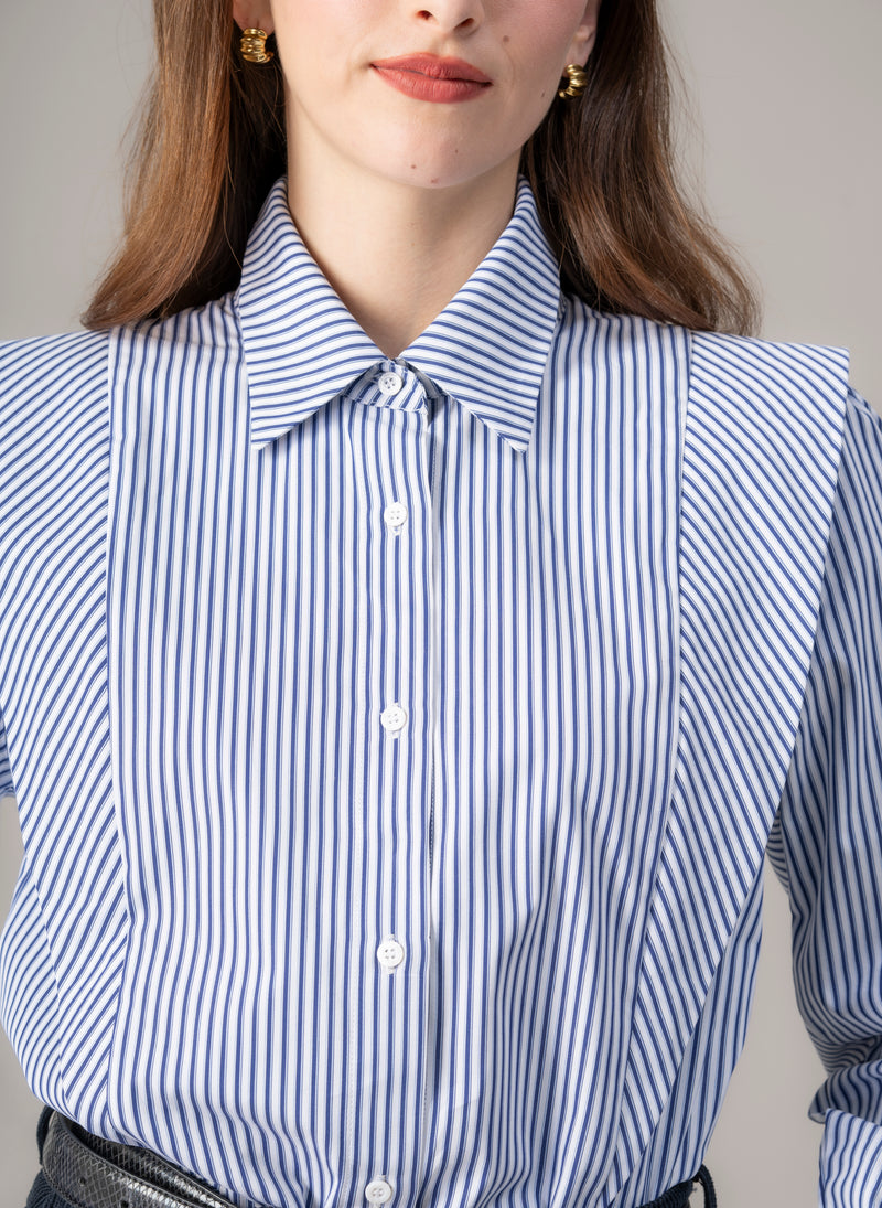 Brooke Navy & White Stripe V-Line Silhouette Tailored Cotton Shirt