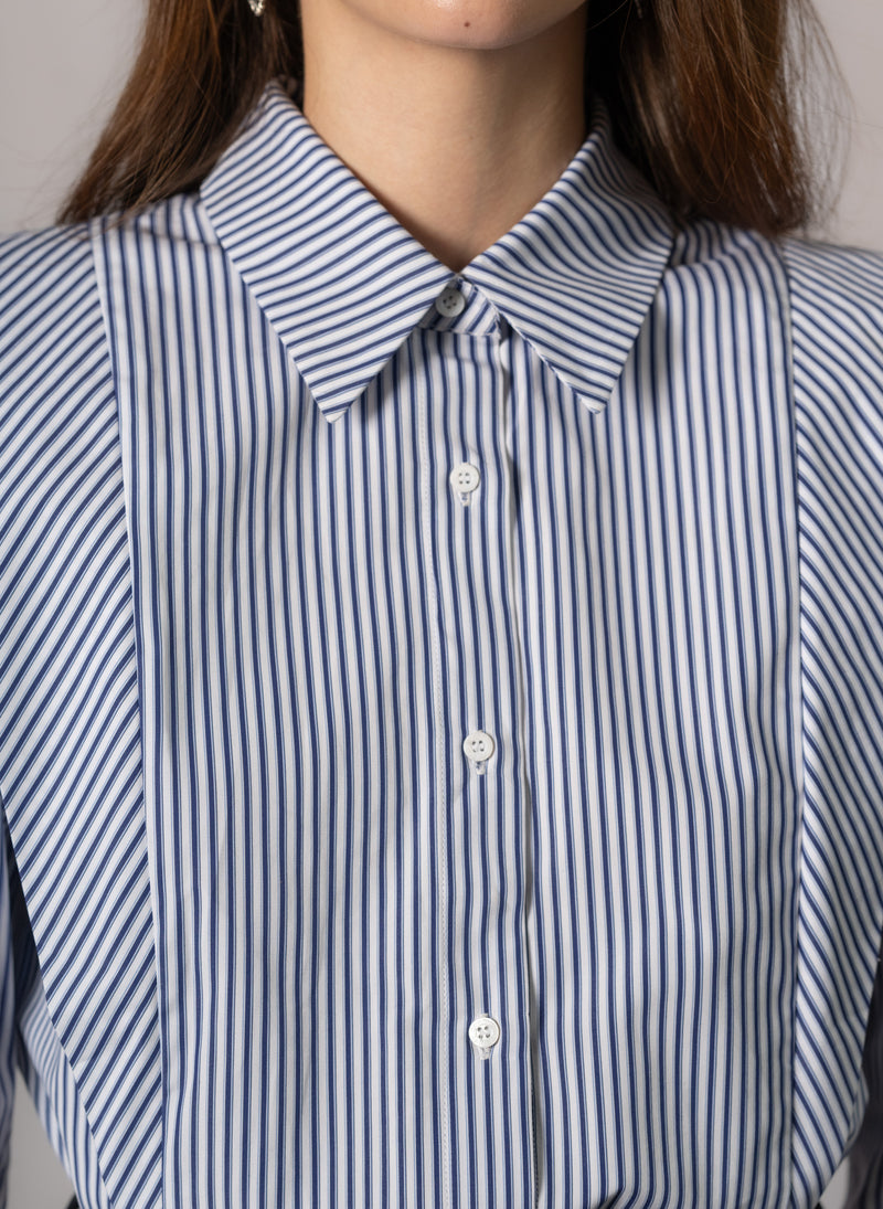 Brooke Navy & White Stripe V-Line Silhouette Tailored Cotton Shirt