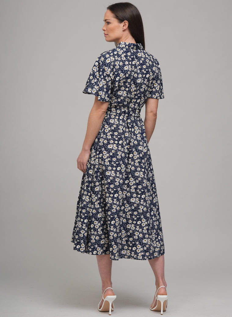 CALLIE PRAIRIE FLORAL PRINT SHIRT DRESS IN NAVY