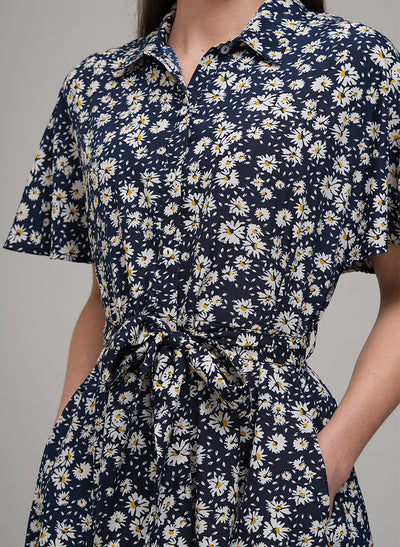 CALLIE PRAIRIE FLORAL PRINT SHIRT DRESS IN NAVY