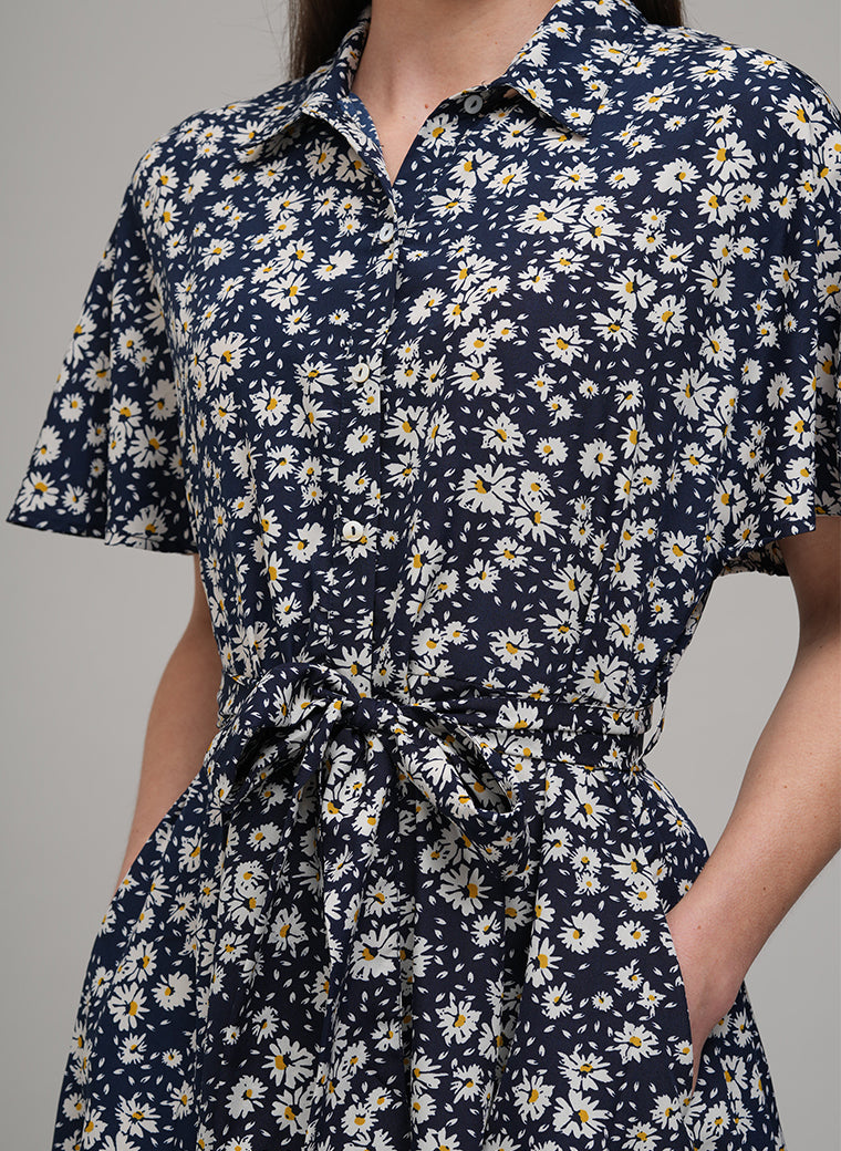 CALLIE PRAIRIE FLORAL PRINT SHIRT DRESS IN NAVY