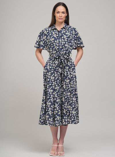 CALLIE PRAIRIE FLORAL PRINT SHIRT DRESS IN NAVY