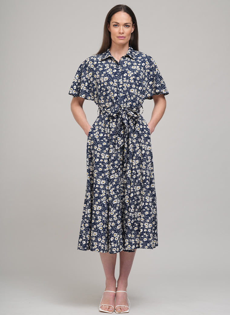 CALLIE PRAIRIE FLORAL PRINT SHIRT DRESS IN NAVY