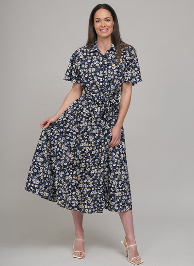 CALLIE PRAIRIE FLORAL PRINT SHIRT DRESS IN NAVY