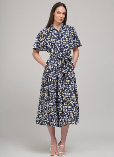 CALLIE PRAIRIE FLORAL PRINT SHIRT DRESS IN NAVY