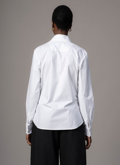 Cameron "The Classic" Semi-fit Basic Shirt with Double Cuffs in White Cotton Poplin