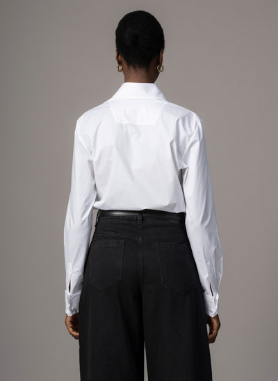 Cameron "The Classic" Semi-fit Basic Shirt with Double Cuffs in White Cotton Poplin