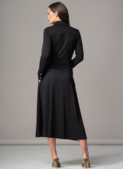 CANBERRA BLACK GATHERED WAIST EVERYDAY JERSEY SHIRT DRESS