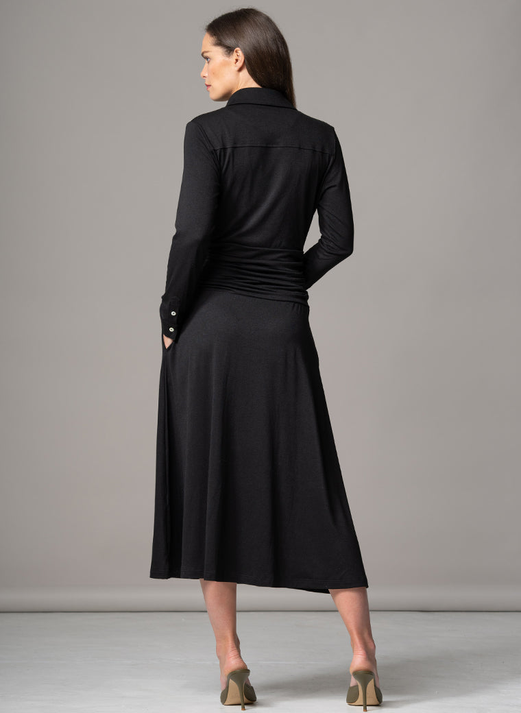 CANBERRA BLACK GATHERED WAIST EVERYDAY JERSEY SHIRT DRESS