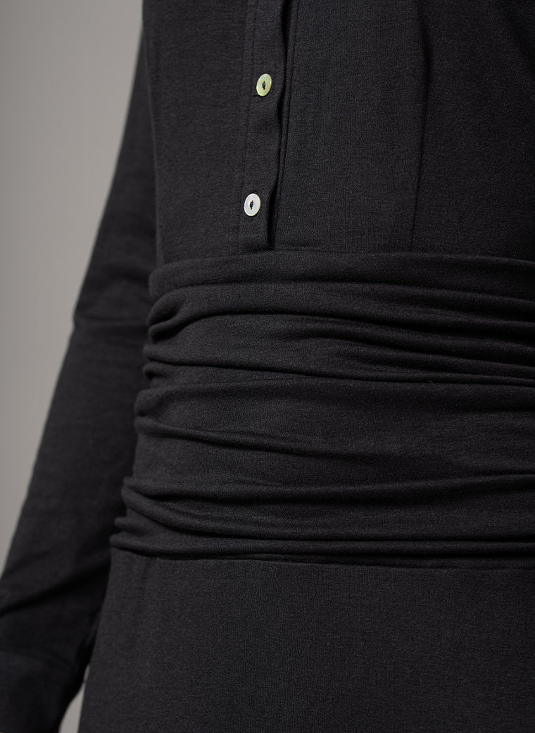 CANBERRA BLACK GATHERED WAIST EVERYDAY JERSEY SHIRT DRESS