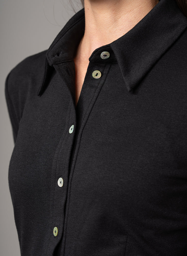 CANBERRA BLACK GATHERED WAIST EVERYDAY JERSEY SHIRT DRESS