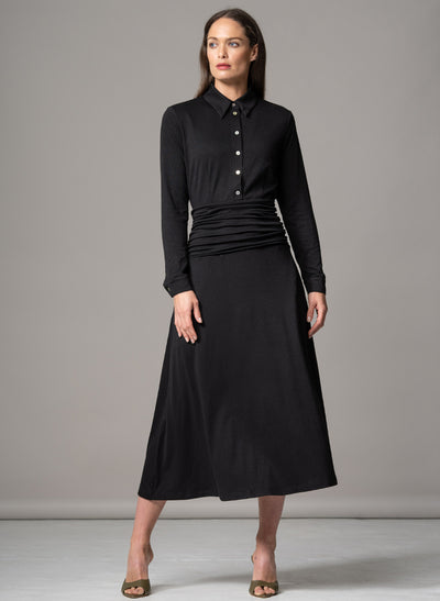CANBERRA BLACK GATHERED WAIST EVERYDAY JERSEY SHIRT DRESS