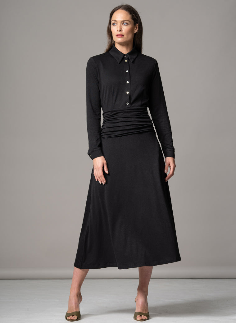 CANBERRA BLACK GATHERED WAIST EVERYDAY JERSEY SHIRT DRESS