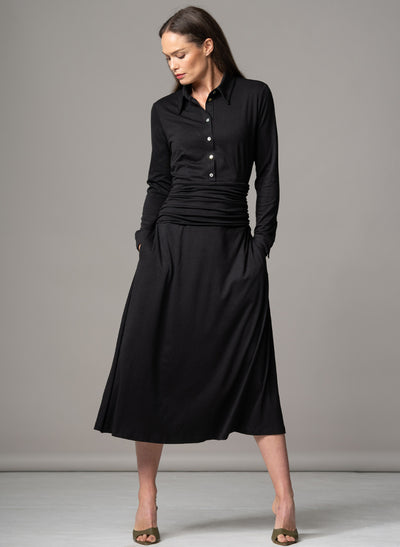 CANBERRA BLACK GATHERED WAIST EVERYDAY JERSEY SHIRT DRESS