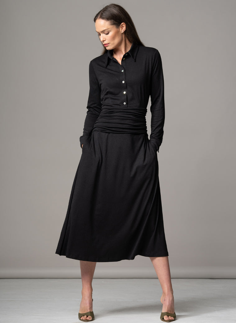 CANBERRA BLACK GATHERED WAIST EVERYDAY JERSEY SHIRT DRESS