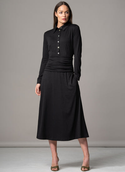 CANBERRA BLACK GATHERED WAIST EVERYDAY JERSEY SHIRT DRESS
