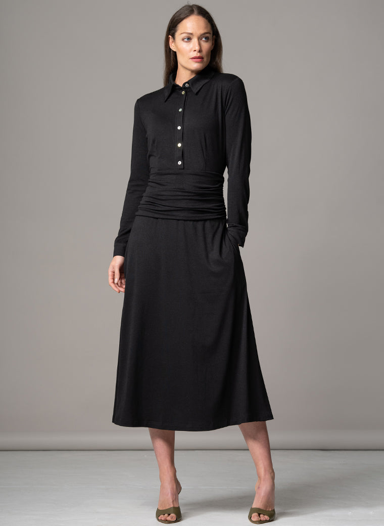 CANBERRA BLACK GATHERED WAIST EVERYDAY JERSEY SHIRT DRESS