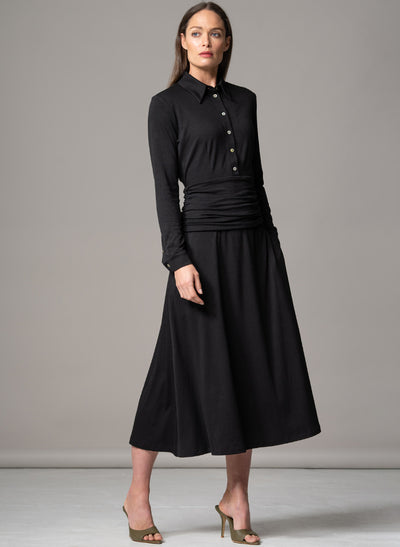 CANBERRA BLACK GATHERED WAIST EVERYDAY JERSEY SHIRT DRESS
