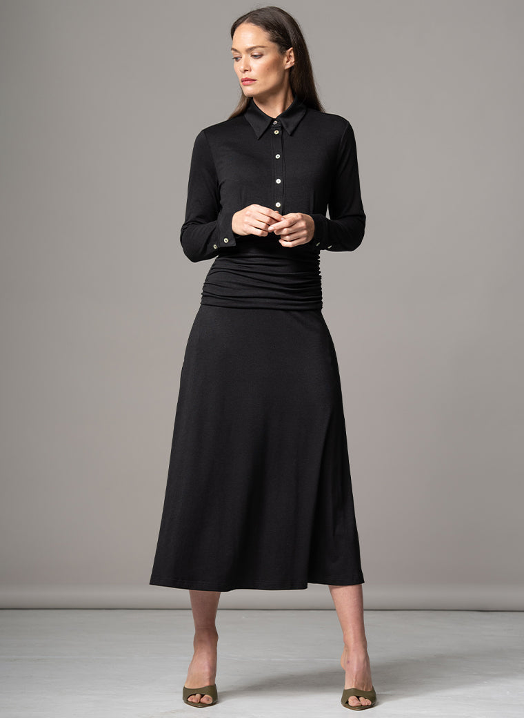 CANBERRA BLACK GATHERED WAIST EVERYDAY JERSEY SHIRT DRESS