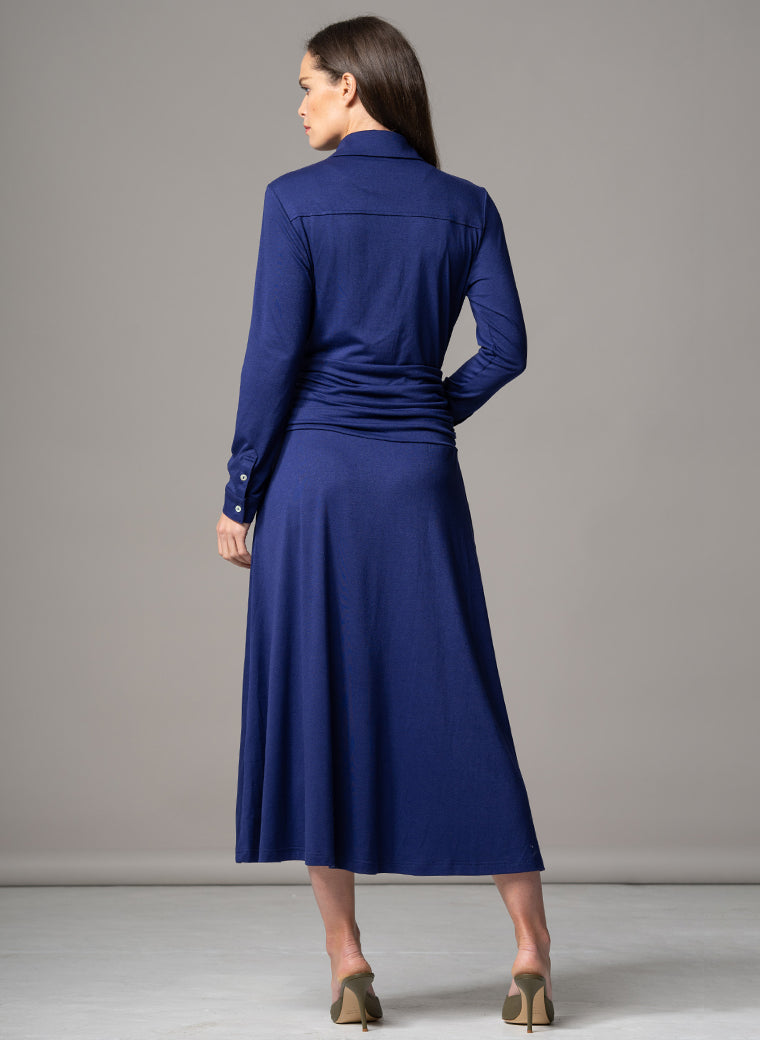 CANBERRA ROYAL BLUE GATHERED WAIST EVERYDAY JERSEY SHIRT DRESS