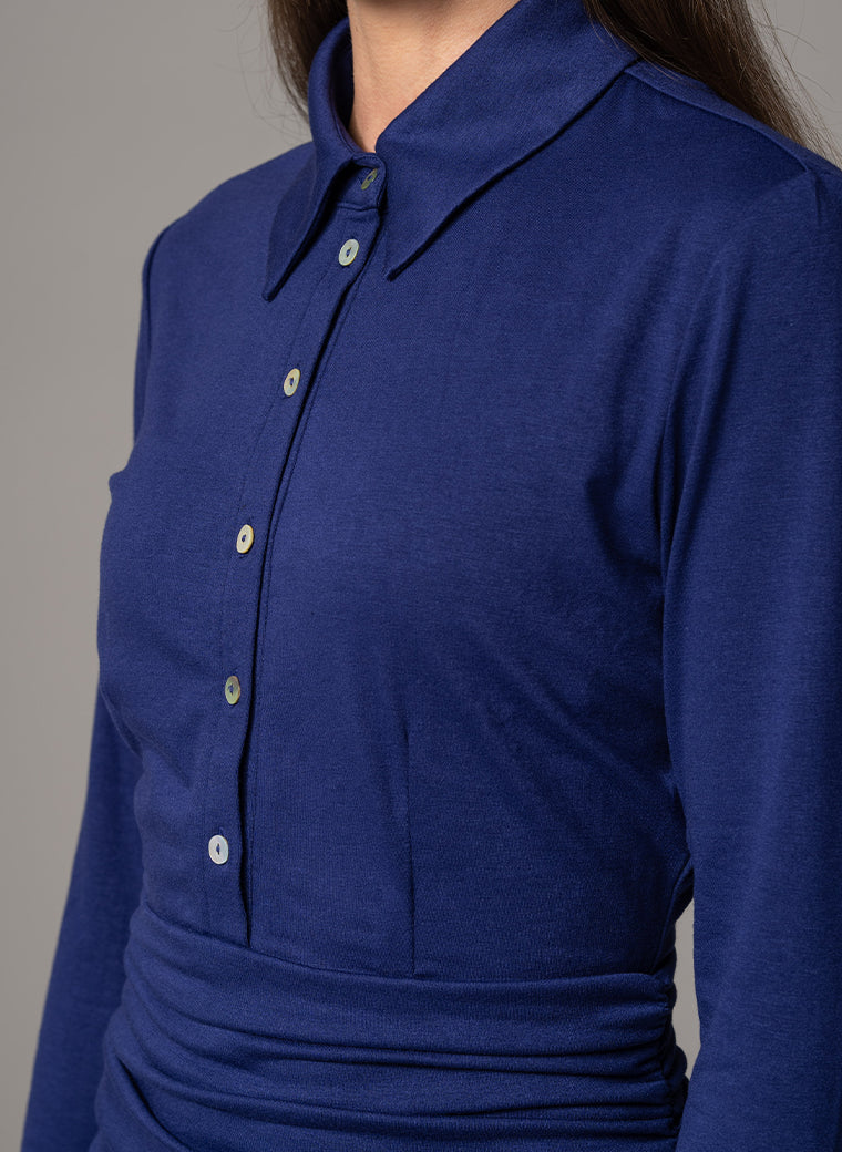CANBERRA ROYAL BLUE GATHERED WAIST EVERYDAY JERSEY SHIRT DRESS