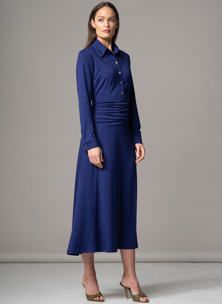 CANBERRA ROYAL BLUE GATHERED WAIST EVERYDAY JERSEY SHIRT DRESS