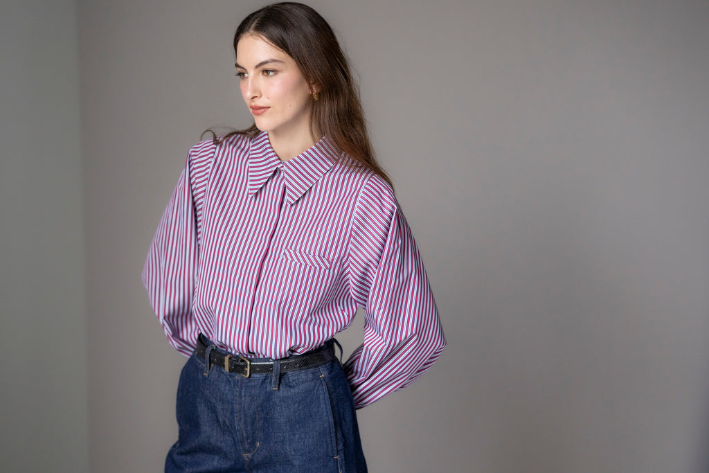 Candice Easy Fit Welt Pocket Stripe Cotton Poplin