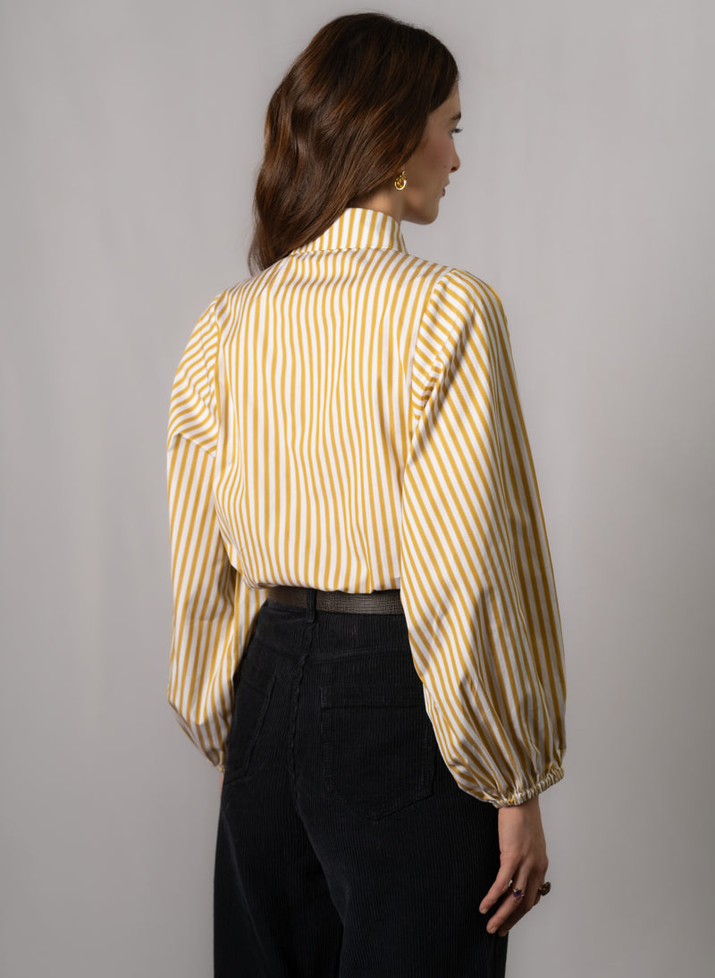 Candice Gold Stripe Contemporary Blouson Sleeve Cotton Shirt