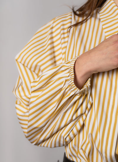 Candice Gold Stripe Contemporary Blouson Sleeve Cotton Shirt