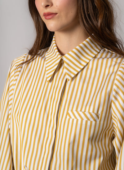Candice Gold Stripe Contemporary Blouson Sleeve Cotton Shirt