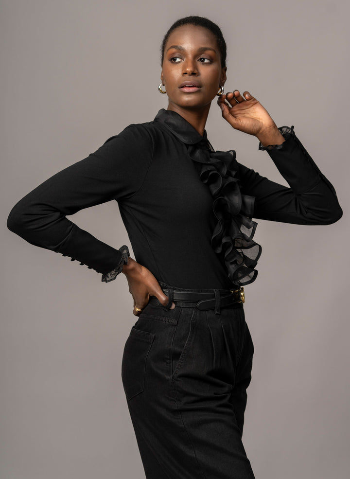 Caprice Black Ruffle Organdie Frill Shirt | The Shirt Company