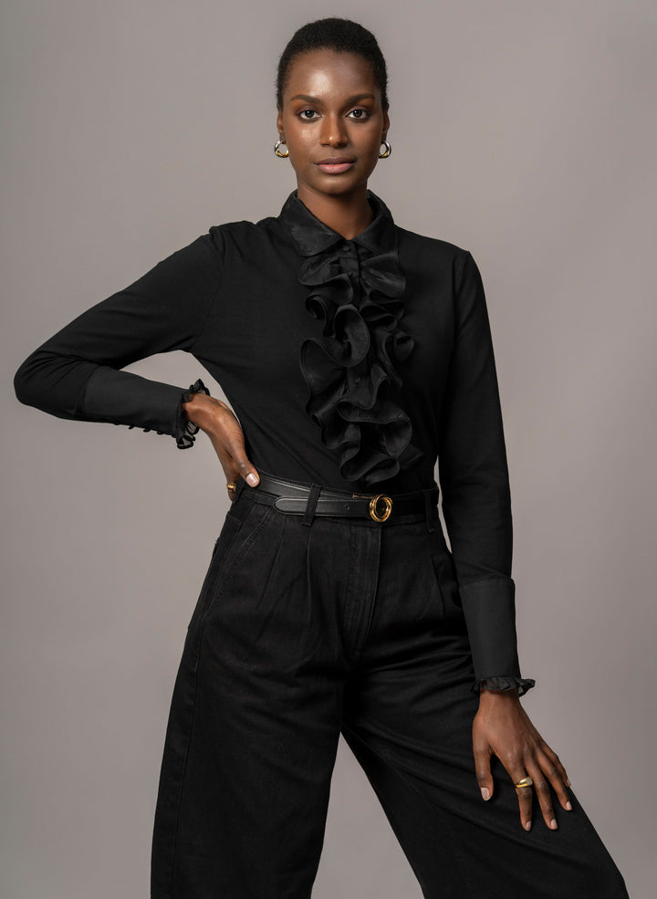 Caprice Black Ruffle Organdie Frill Shirt | The Shirt Company