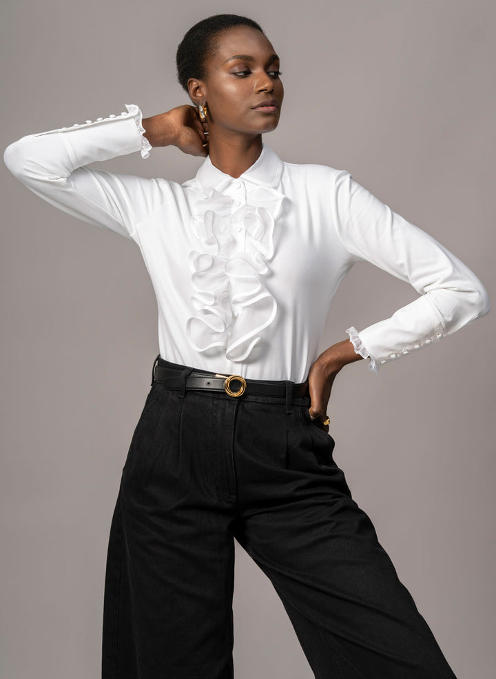Caprice White Ruffle Organdie Frill Shirt | The Shirt Company