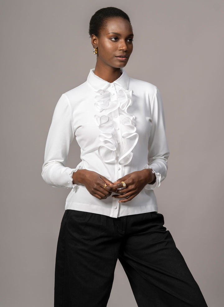 Caprice White Ruffle Organdie Frill Shirt | The Shirt Company
